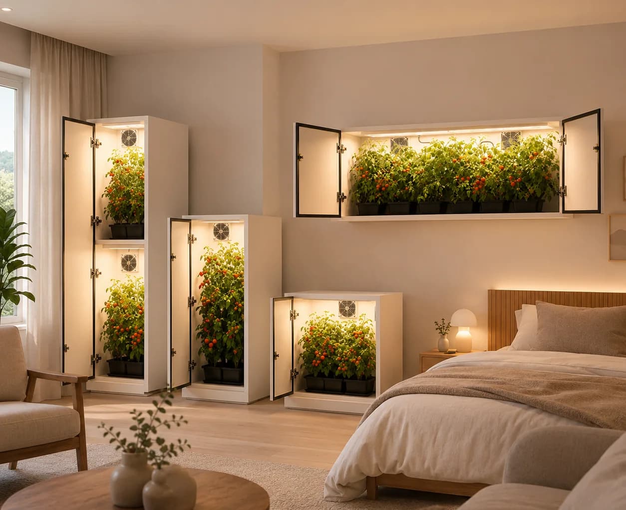 Growbox Canvas em vários tamanhos aberta em um quarto claro